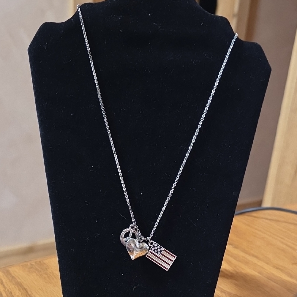 3 Items For $15 Silver Heart and Flag Pendant Necklace